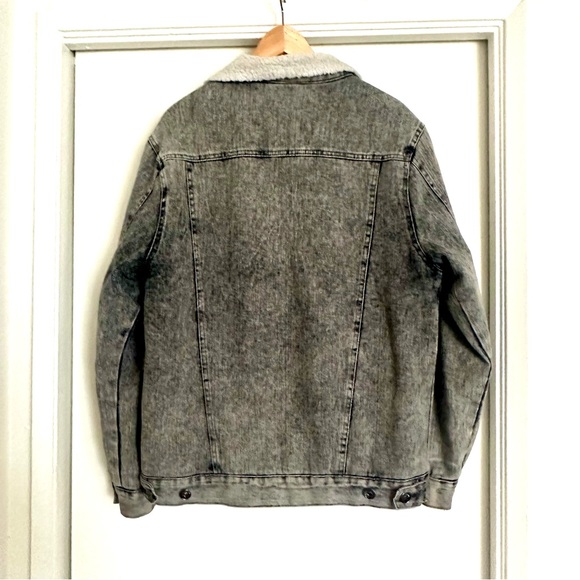 Brooklyn Cloth Denim Jacket Trucker Sherpa Lined Button Front Acid Wash - Medium - Picture 2 of 4